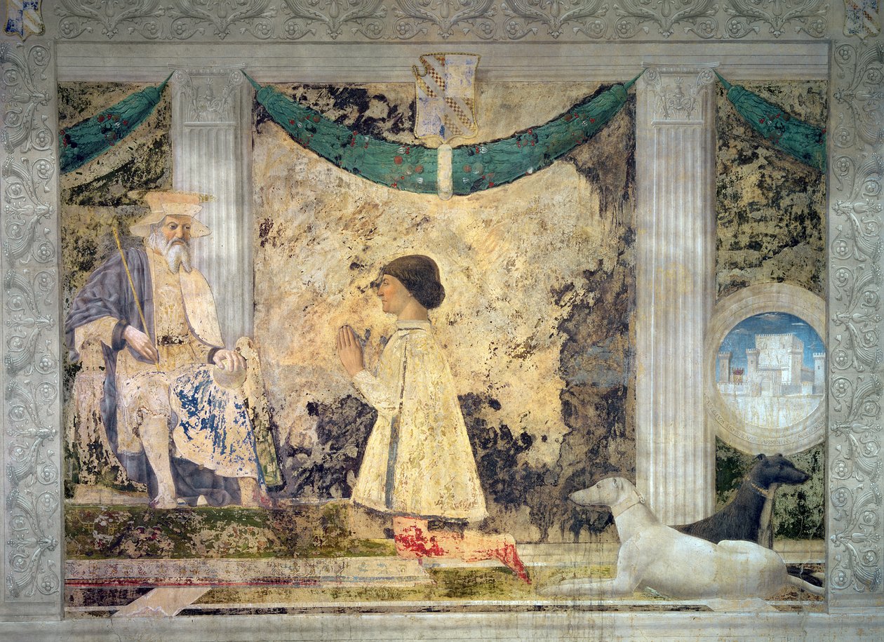 Sigismondo Malatesta (d.1468) arrodillado ante su patrón, San Sigismundo de Borgoña, 1451 de Piero della Francesca