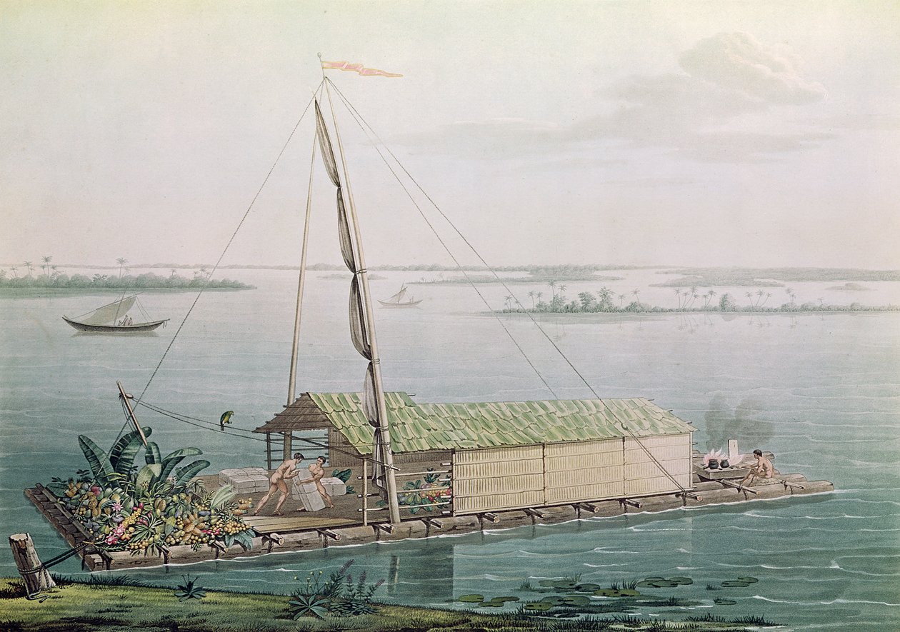 Balsa en el río Guayaquil, de 