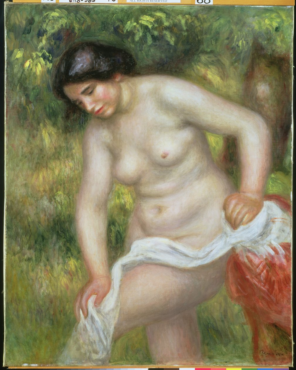Bañista Secándose con un Paño Blanco de Pierre Auguste Renoir