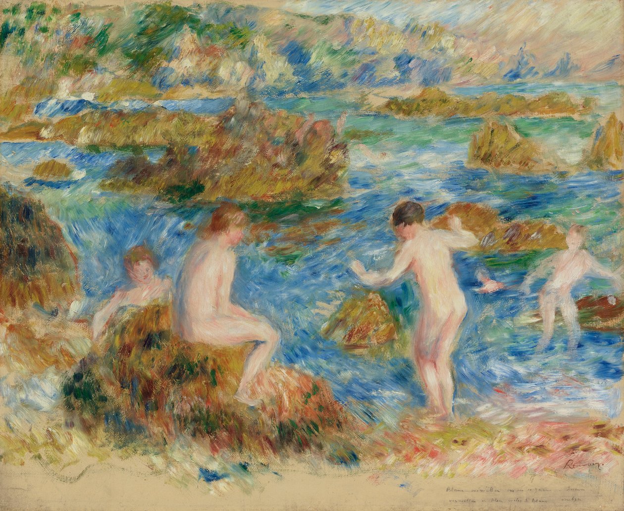 Niños desnudos en las rocas en Guernesey de Pierre Auguste Renoir