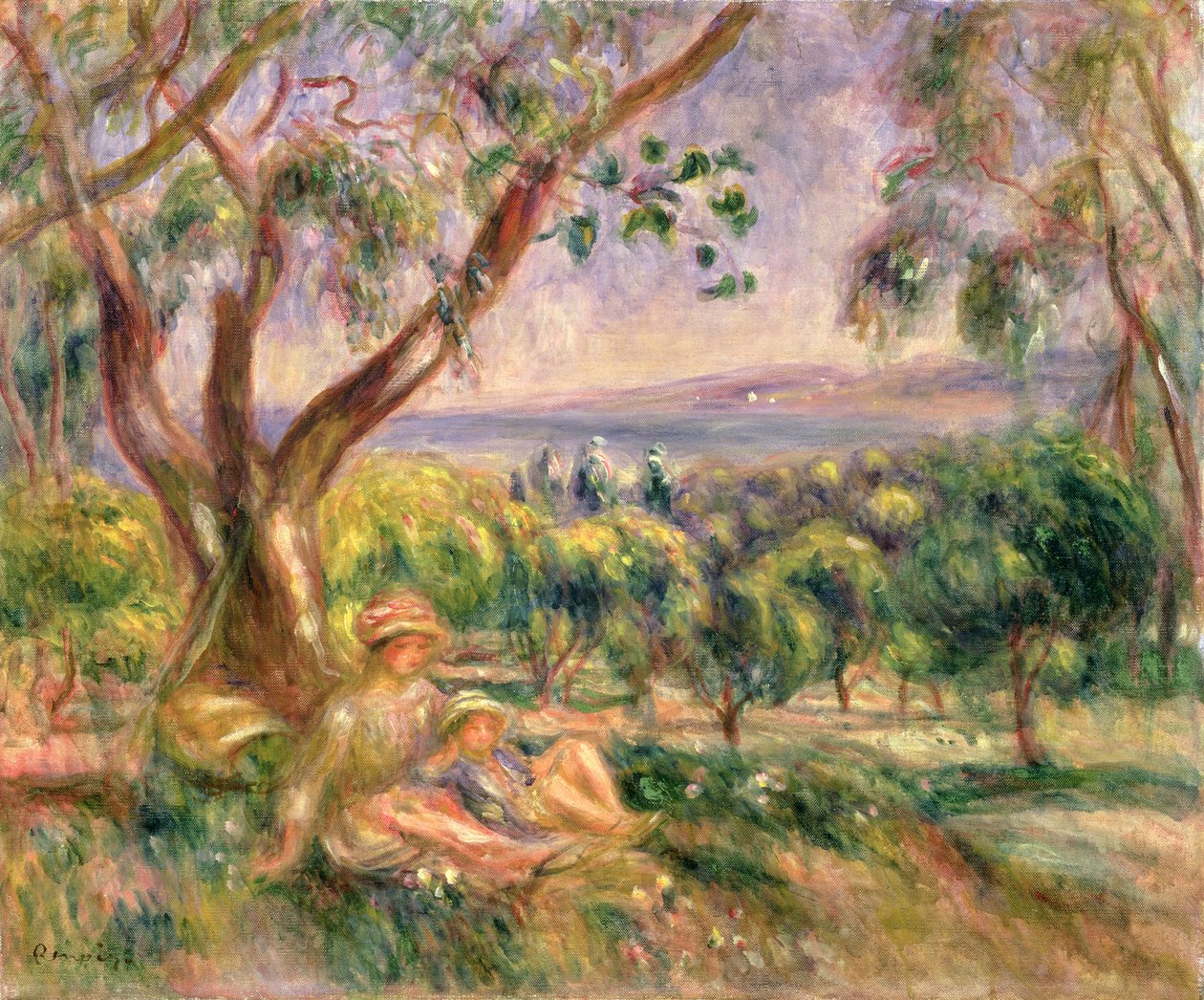 Mujer y niño bajo un árbol de Pierre Auguste Renoir