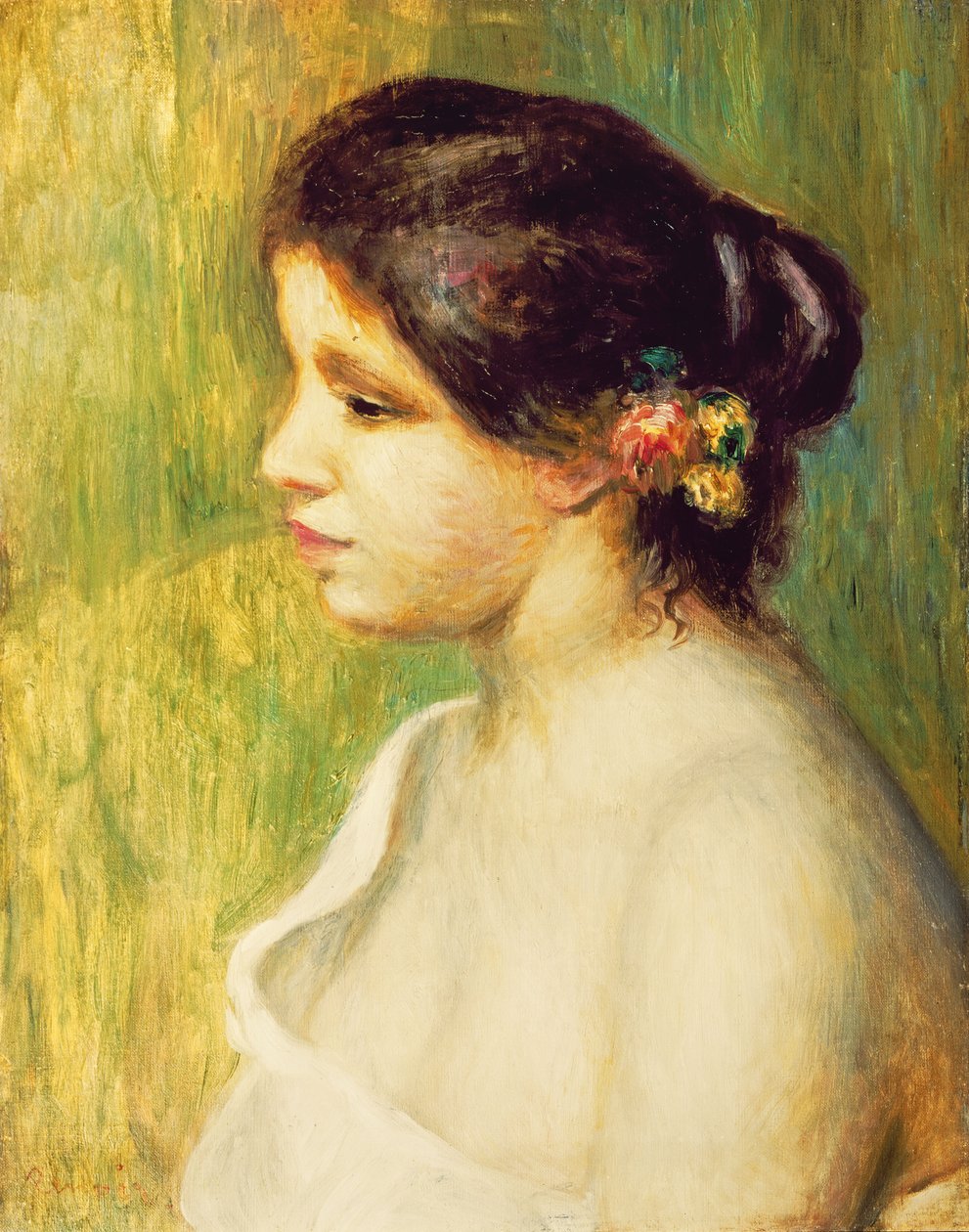 Joven con flores en la oreja de Pierre Auguste Renoir