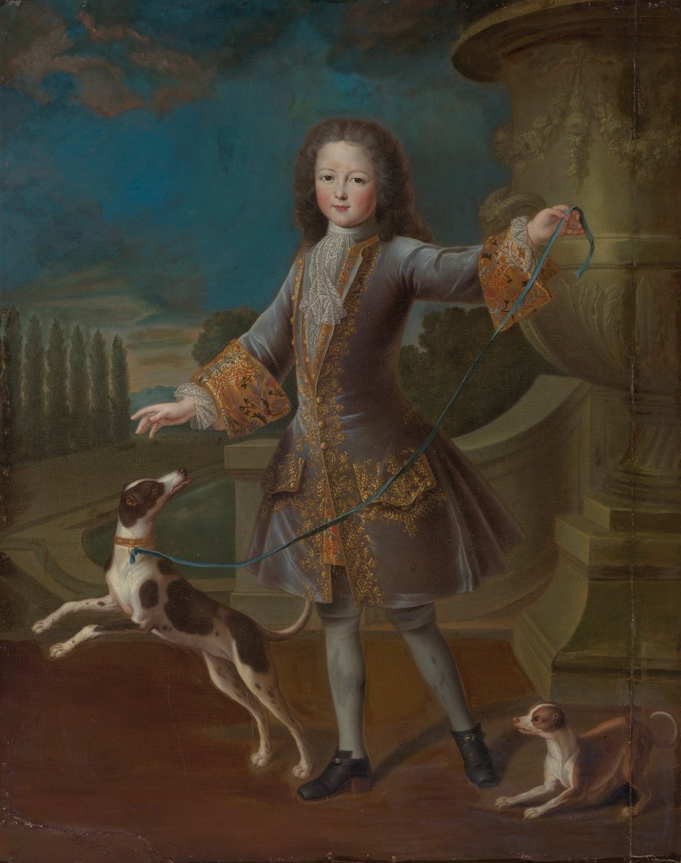 Retrato de Luis XV con dos perros de Pierre Gobert