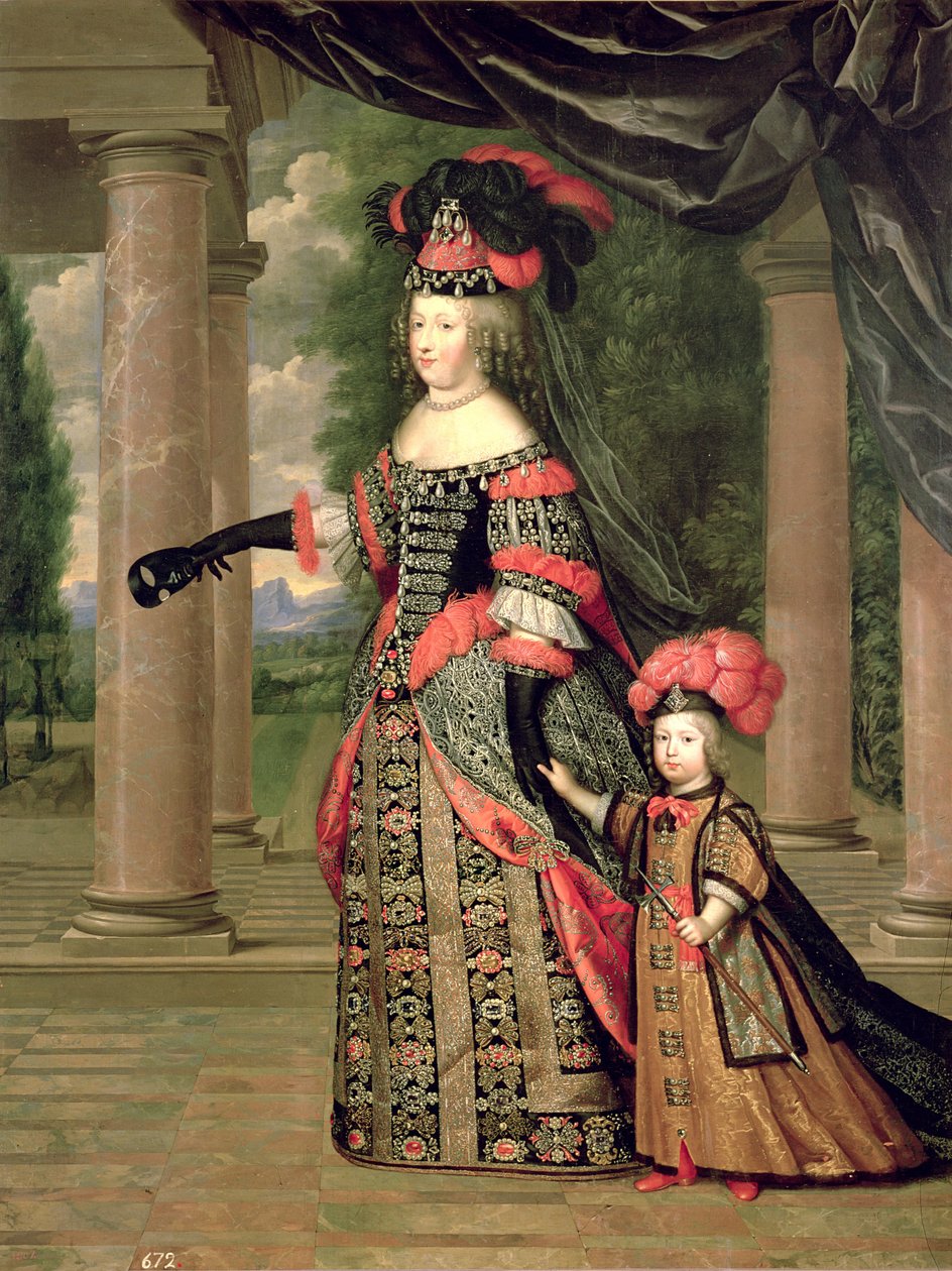 María Teresa (1638-83) esposa de Luis XIV, con su hijo el Delfín Luis de Francia (1661-1711) después de 1661 de Pierre Mignard