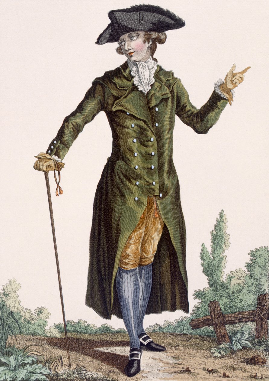 Caballero con abrigo verde, placa de 
