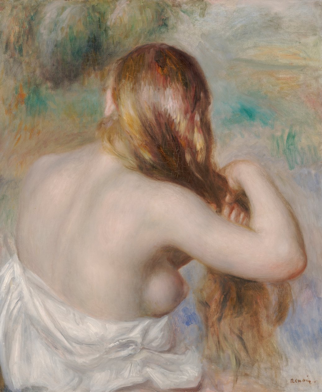 Rubia Trenzando Su Pelo de Pierre Auguste Renoir