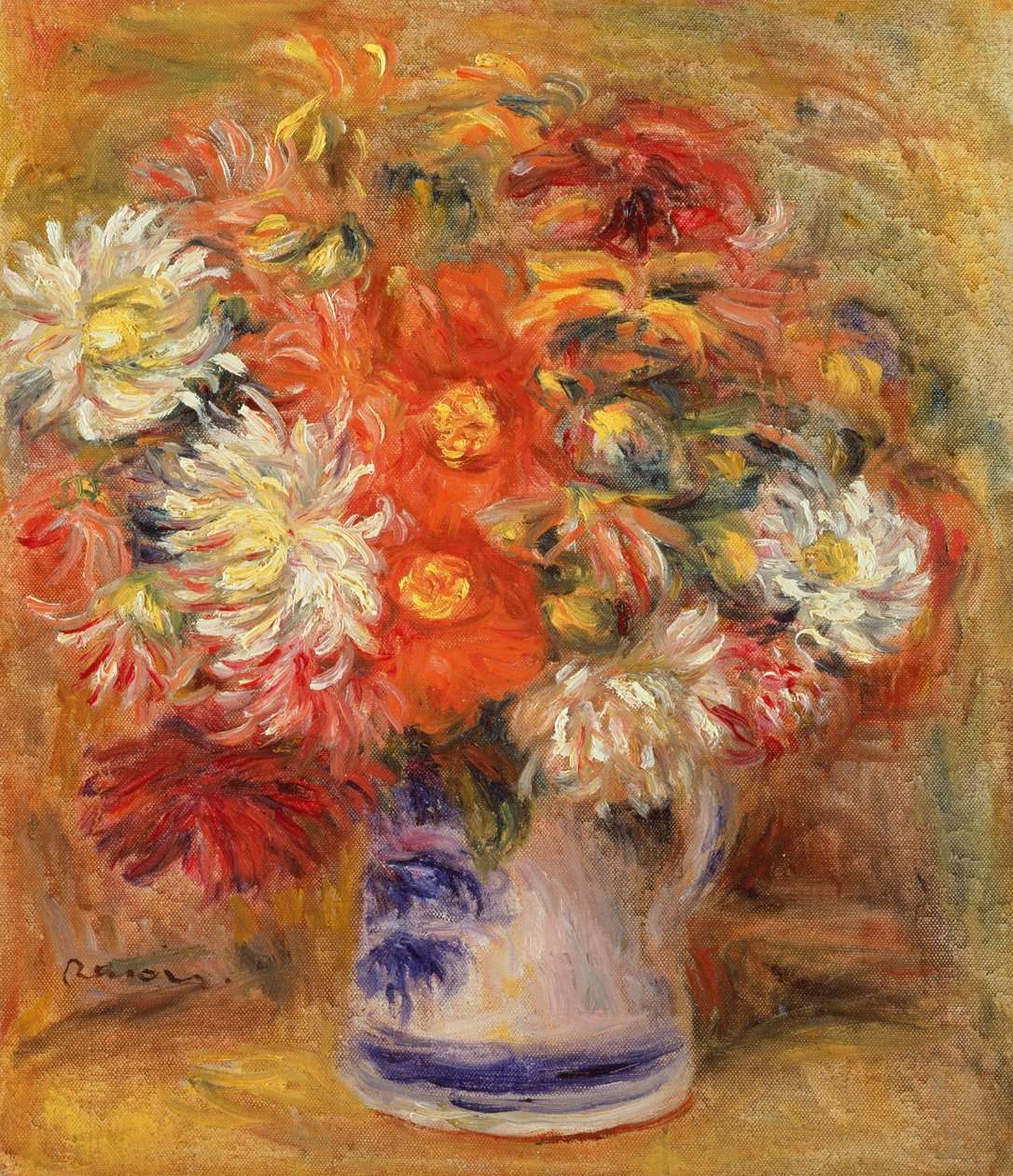 Crisantemos en un jarrón de Pierre Auguste Renoir