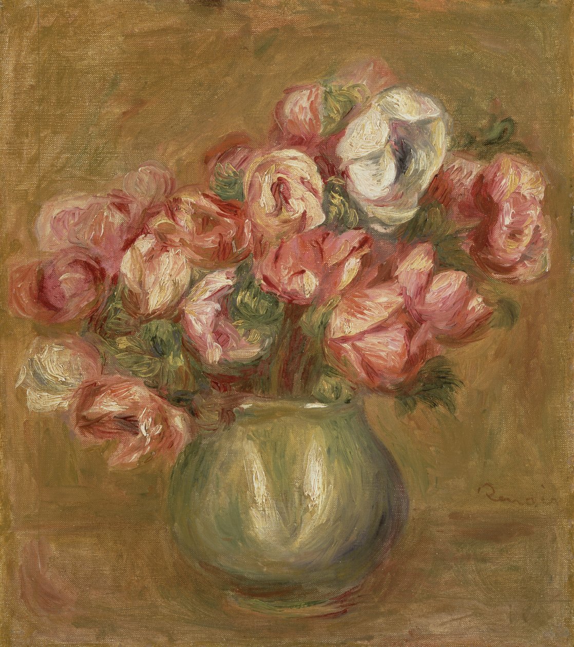 Flores en un jarrón verde de Pierre Auguste Renoir