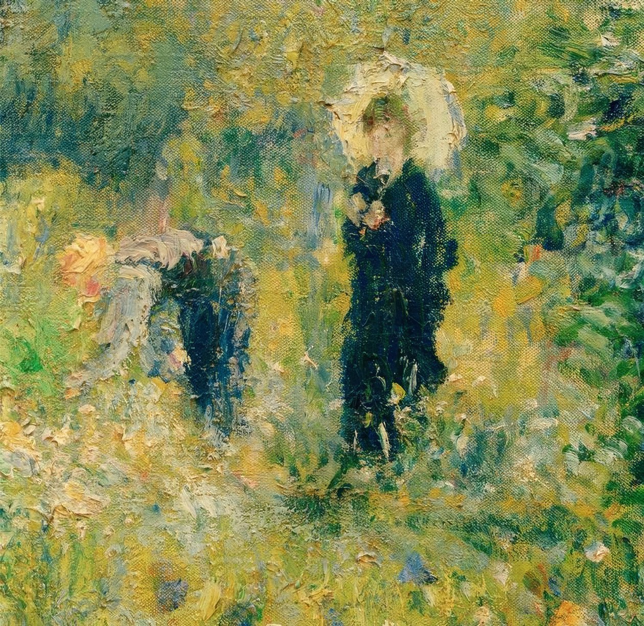 Mujer con sombrilla en un jardín de Pierre Auguste Renoir