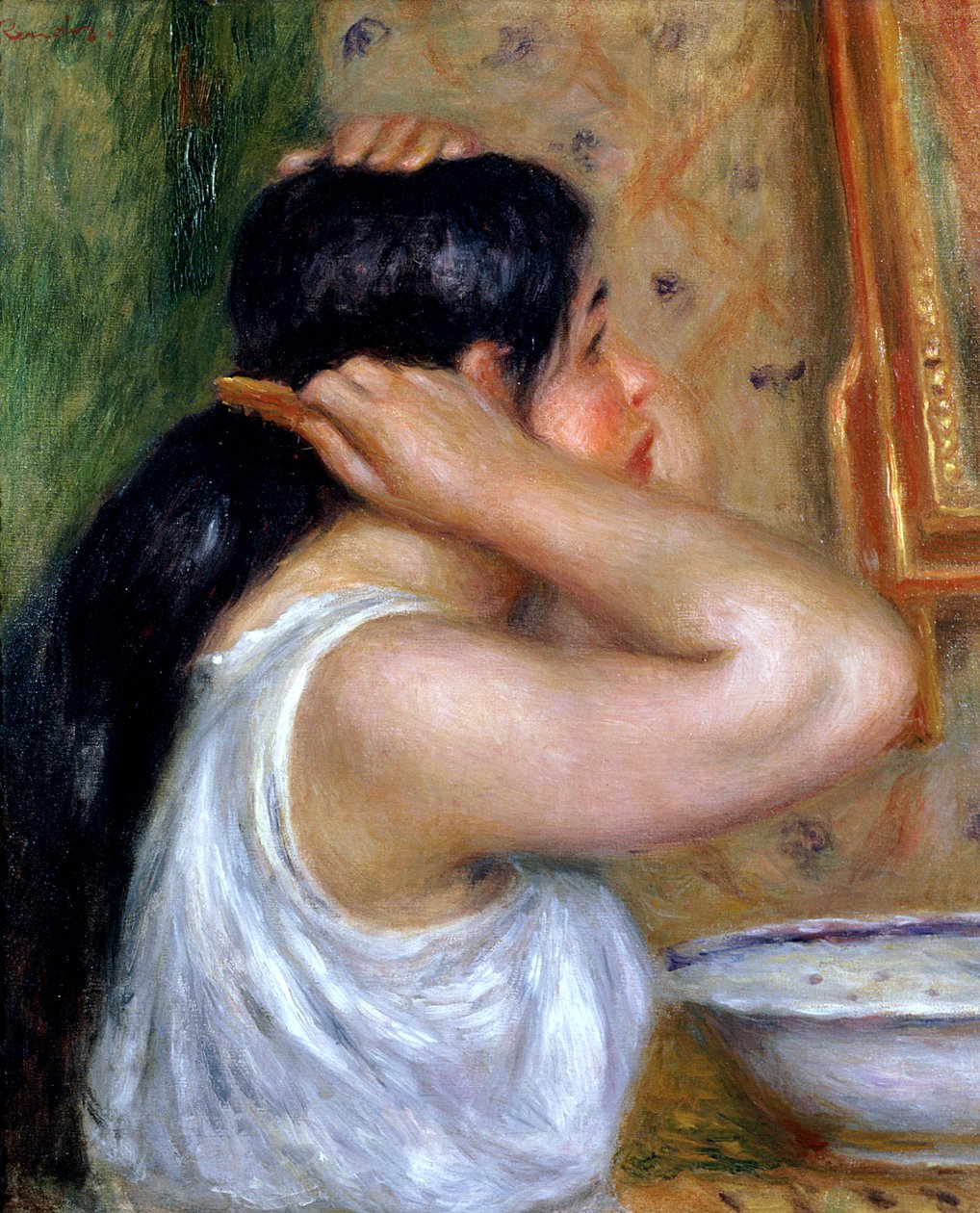 Niña peinando su cabello, 1907-8 de Pierre Auguste Renoir