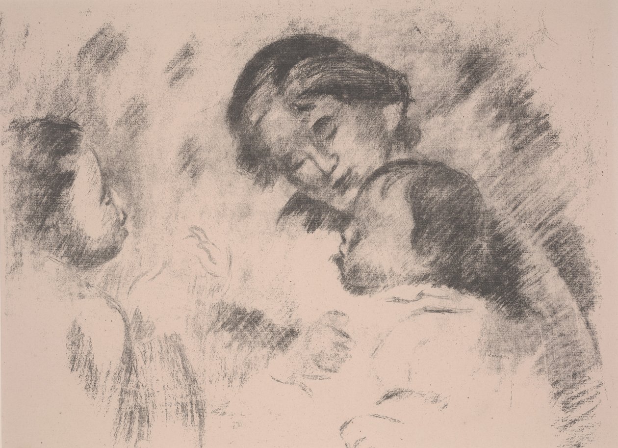 Maternidad: Gabrielle, Jean y una niña de Pierre Auguste Renoir