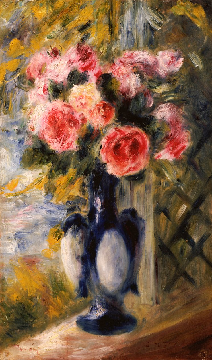 Rosas en un Jarrón Azul, 1892 de Pierre Auguste Renoir