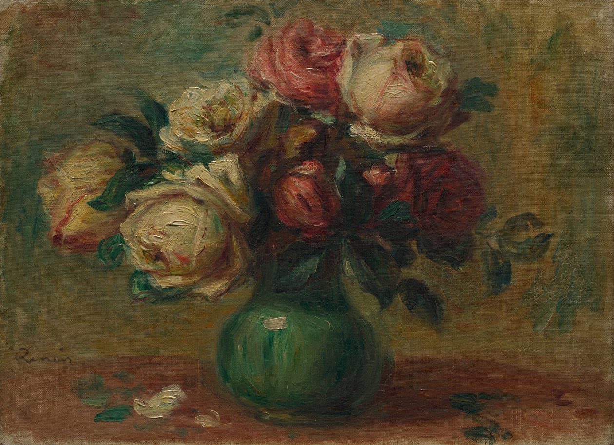 Rosas en un jarrón, c. 1890 de Pierre Auguste Renoir