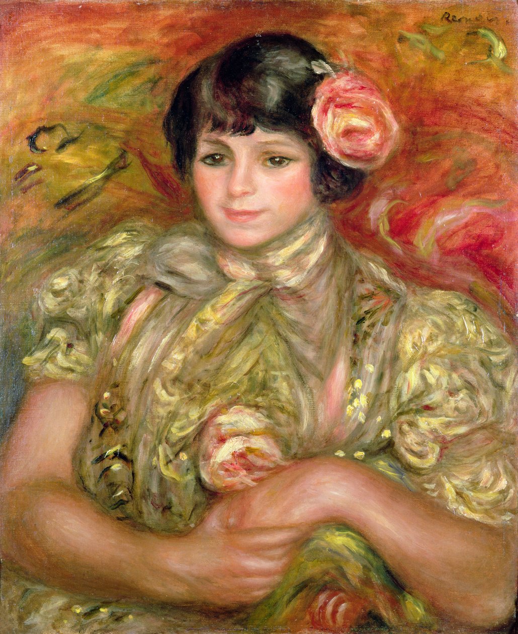 Mujer con una Rosa de Pierre Auguste Renoir