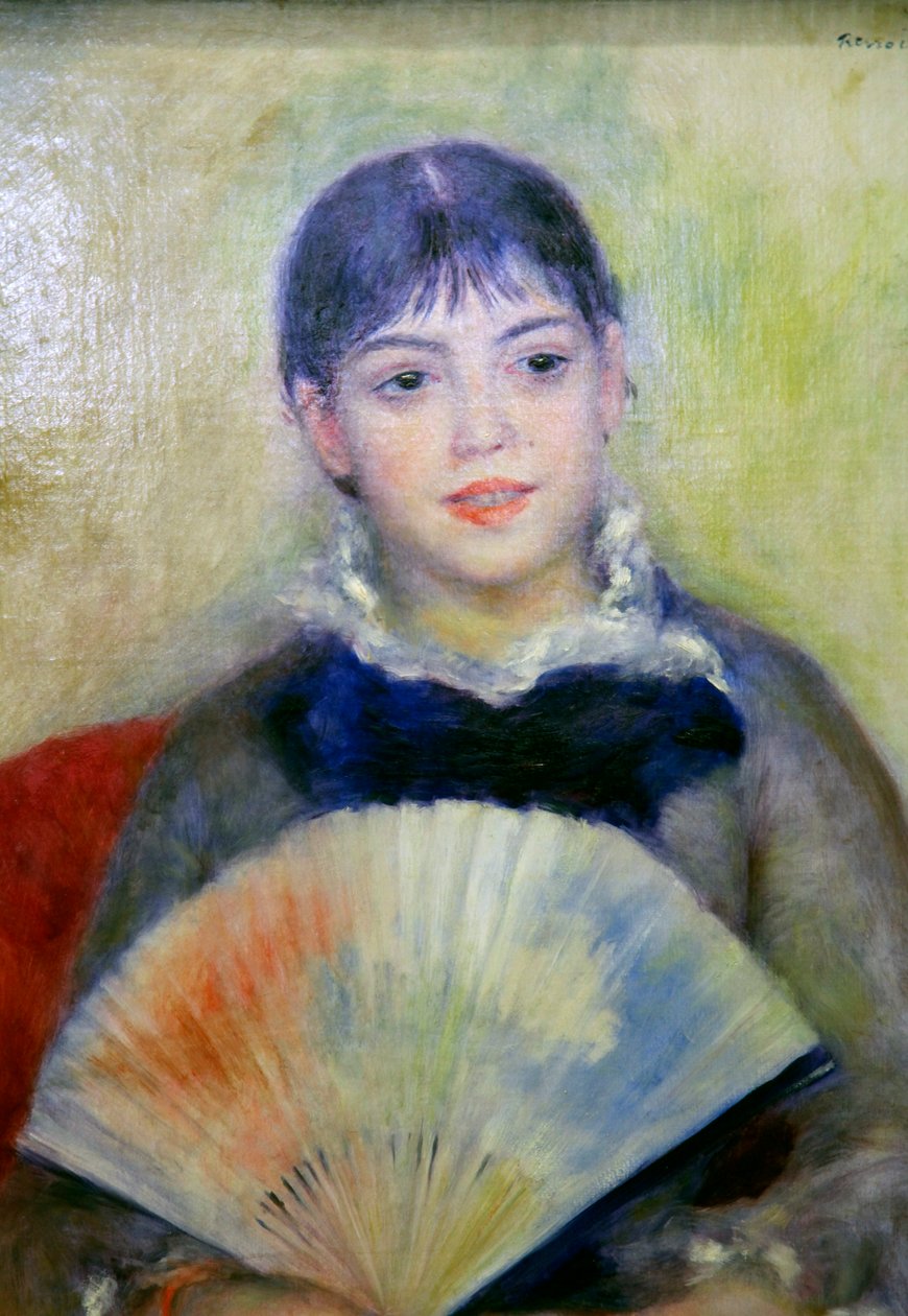 Joven con un abanico, 1880 de Pierre Auguste Renoir