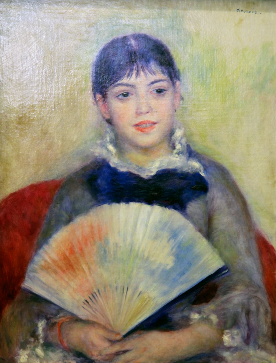 Joven con un abanico, 1880 de Pierre Auguste Renoir