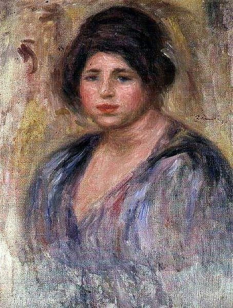 Joven mujer con sombrero de piel de Pierre Auguste Renoir