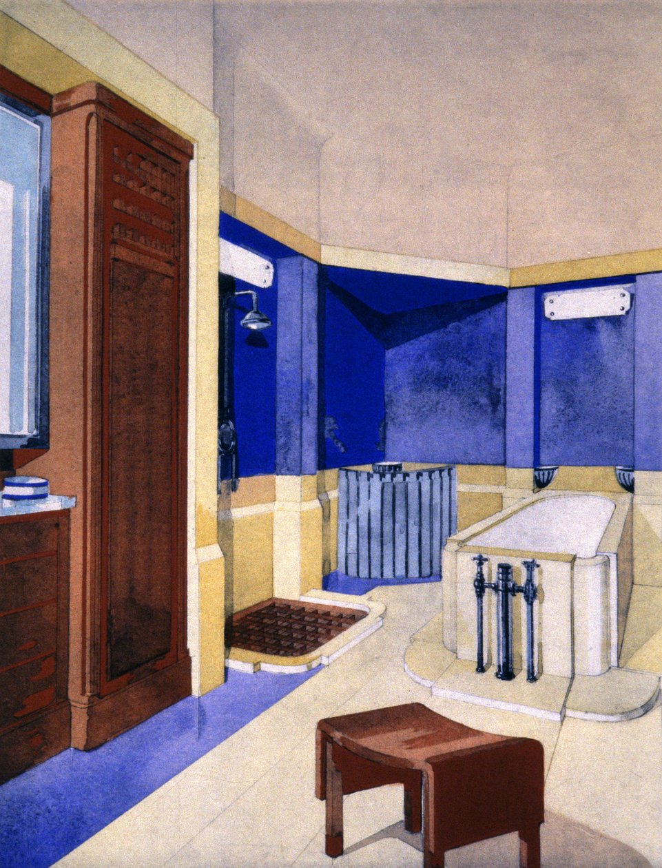 Proyecto de cuarto de baño, c. 1925 (gouache) de Pierre Chareau