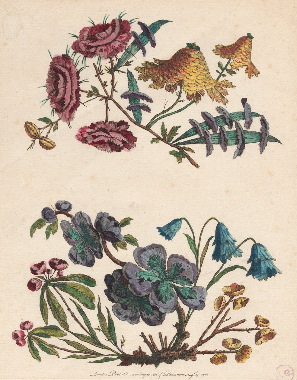 Dos ramilletes de flores imaginarias de Pierre Charles Canot