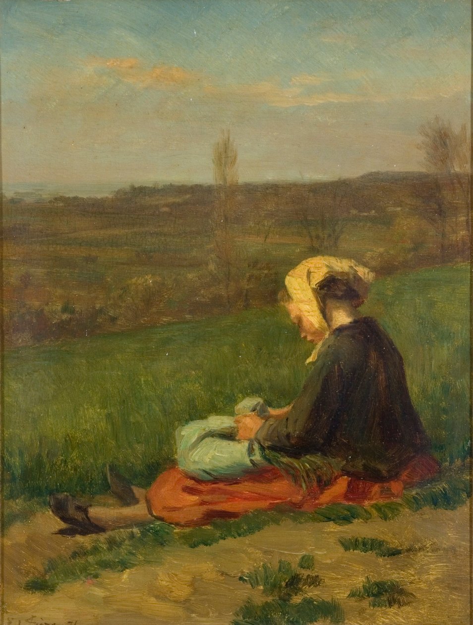 Un niño en un campo de Pierre Edouard Frere