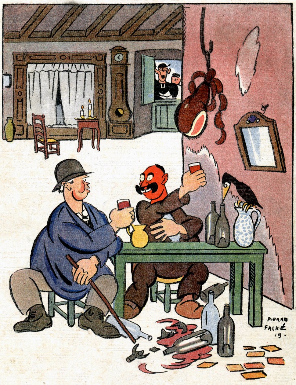 Alcohólicos en el campo, c.1922 (ilustración) de Pierre Falke
