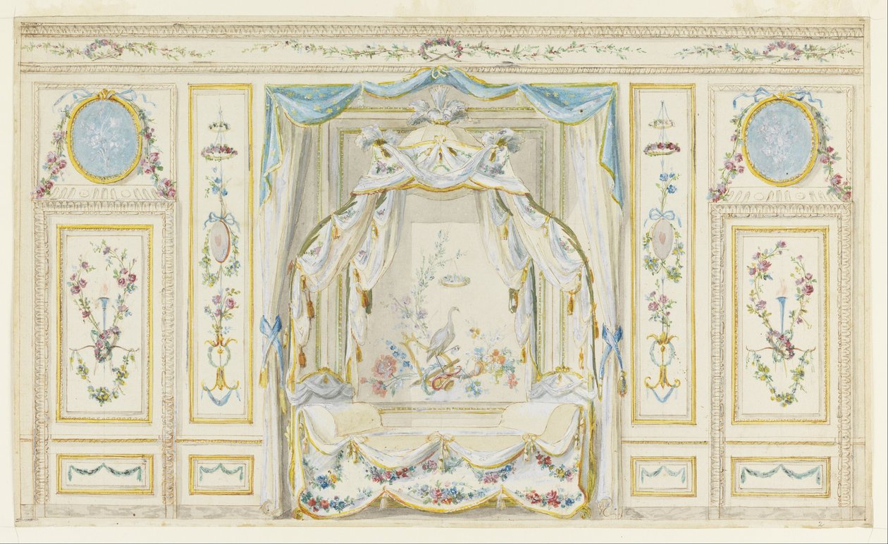 Elevación de pared de una alcoba de dormitorio de Pierre Ranson
