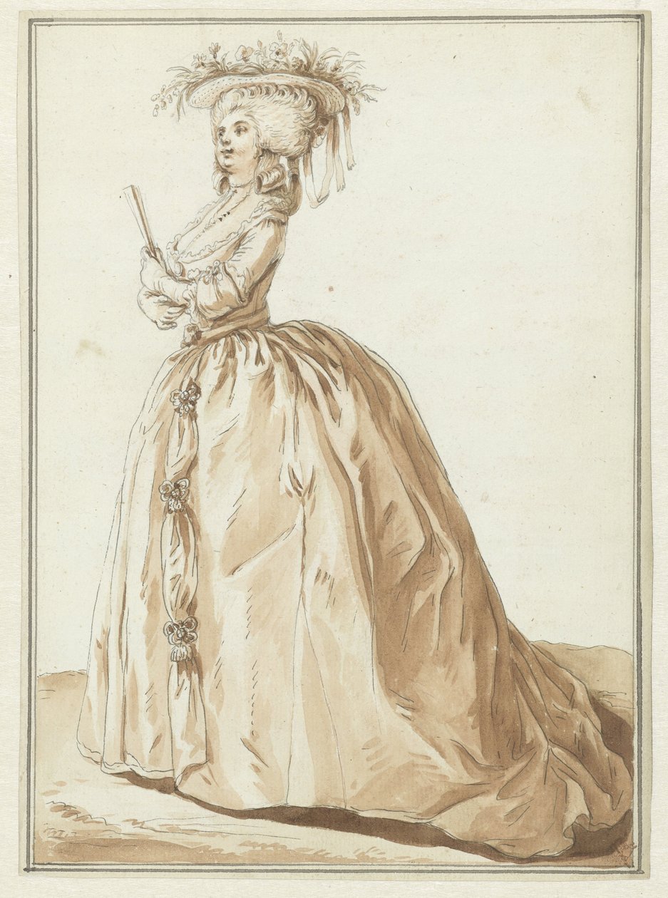 Mujer de pie con abanico de Pierre Thomas Le Clerc