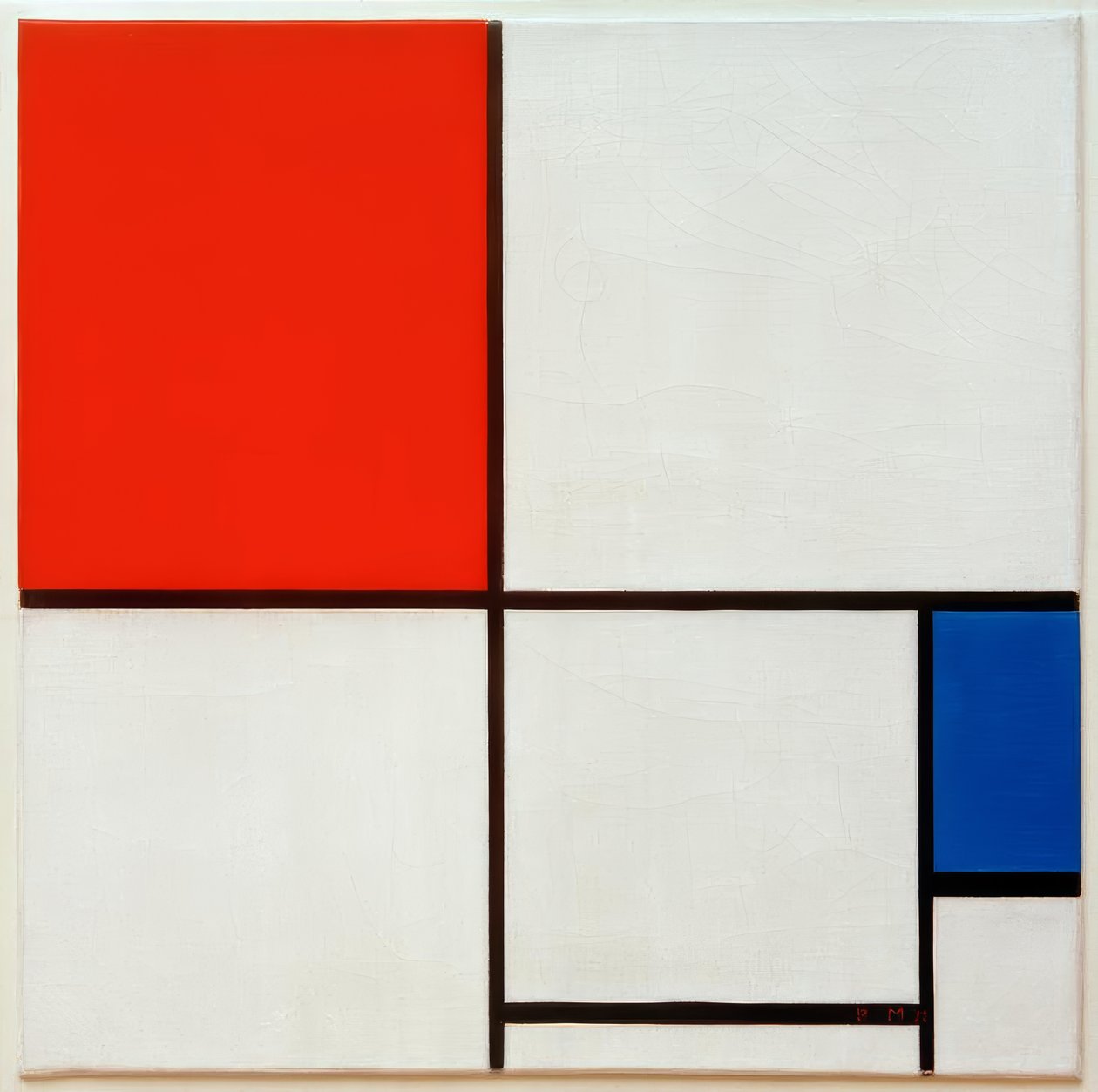 Composición A, con rojo y azul de Piet Mondrian