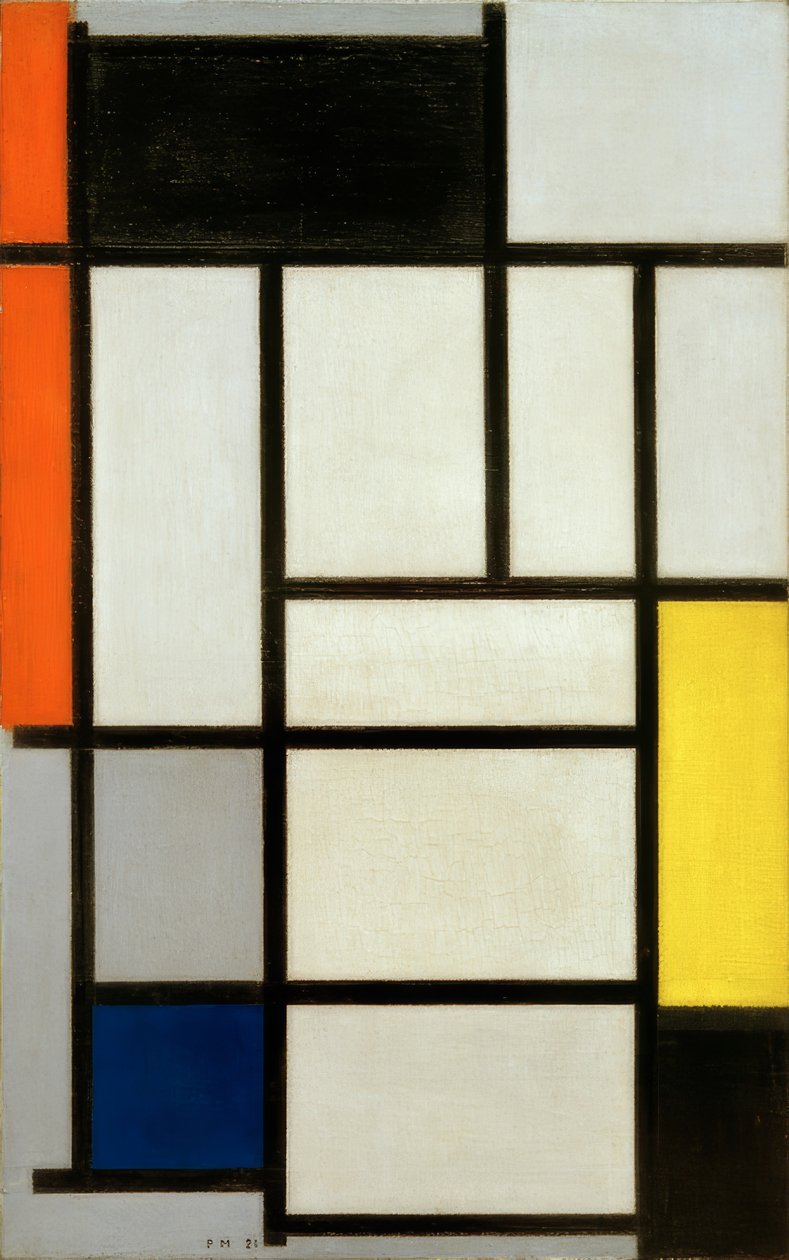 Composición con rojo, negro, amarillo, azul y gris de Piet Mondrian