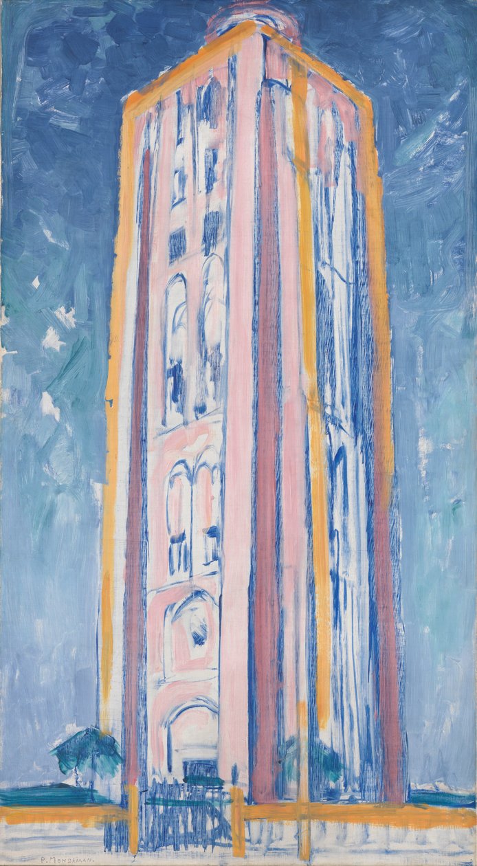 Faro en Westkapelle en naranja, rosa, púrpura y azul, c. 1910 de Piet Mondrian