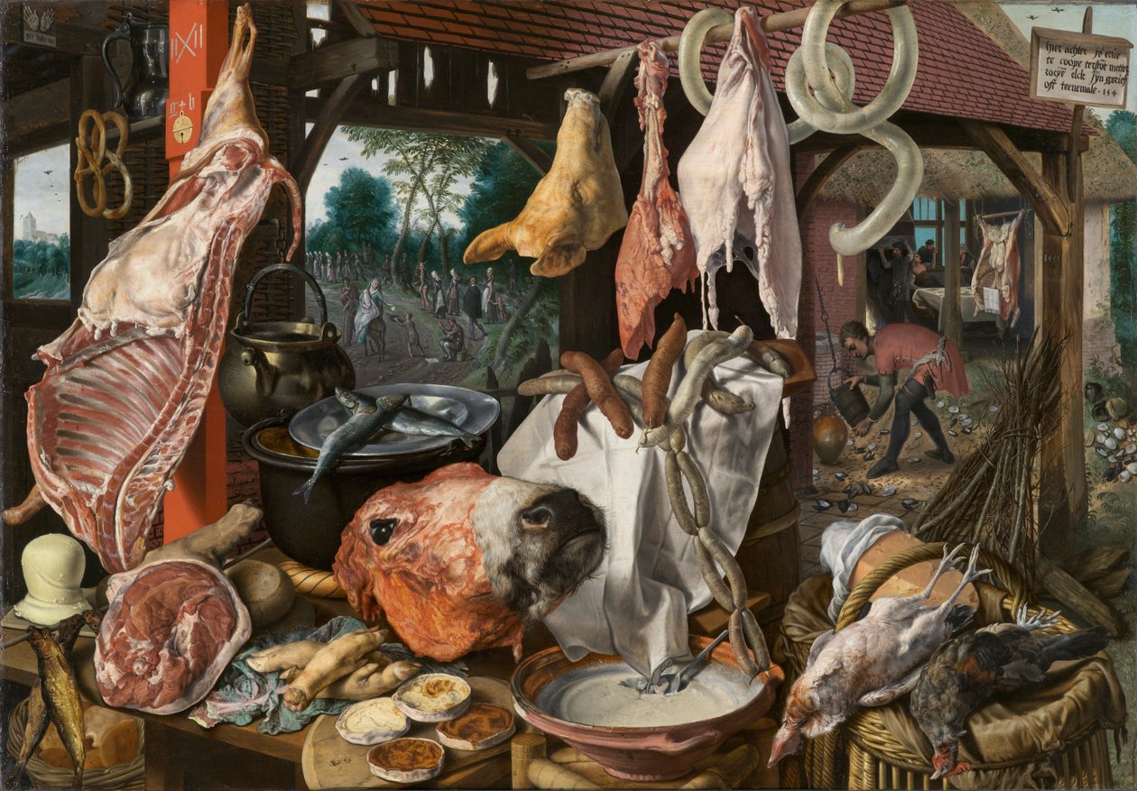 Naturaleza muerta con carne y la Sagrada Familia de Pieter Aertsen