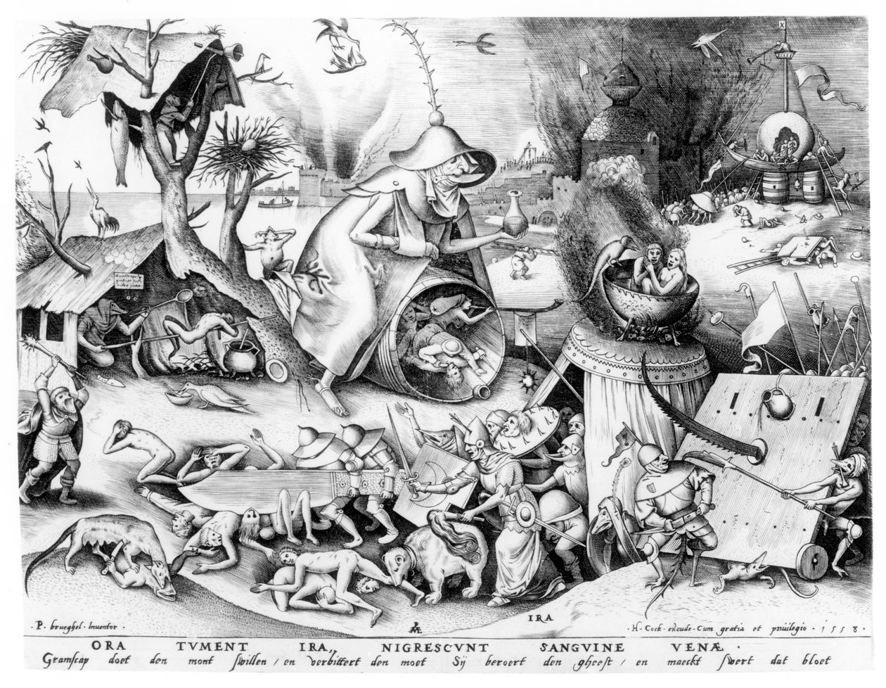 Ira, de la serie de los Siete Pecados Capitales, grabado por Pieter van der Heyden y publicado por Hieronymus Cock, 1558 de Pieter Bruegel the Elder