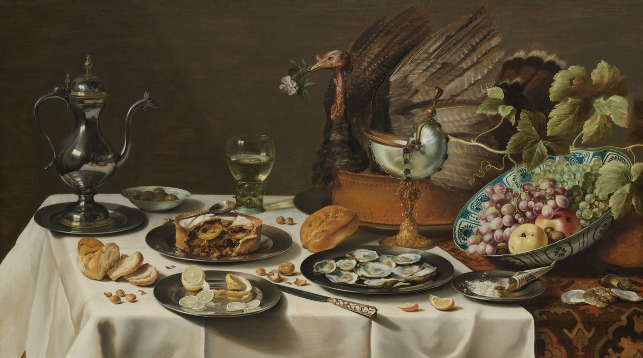 Bodegón con pastel de pavo de Pieter Claesz