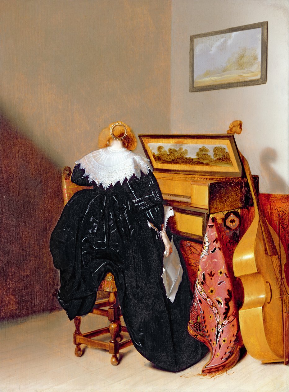 Dama sentada junto a un virginal de Pieter Codde