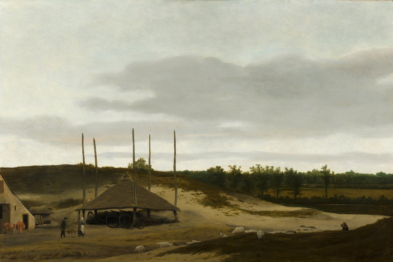 Paisaje de dunas con un pajar de Pieter Post