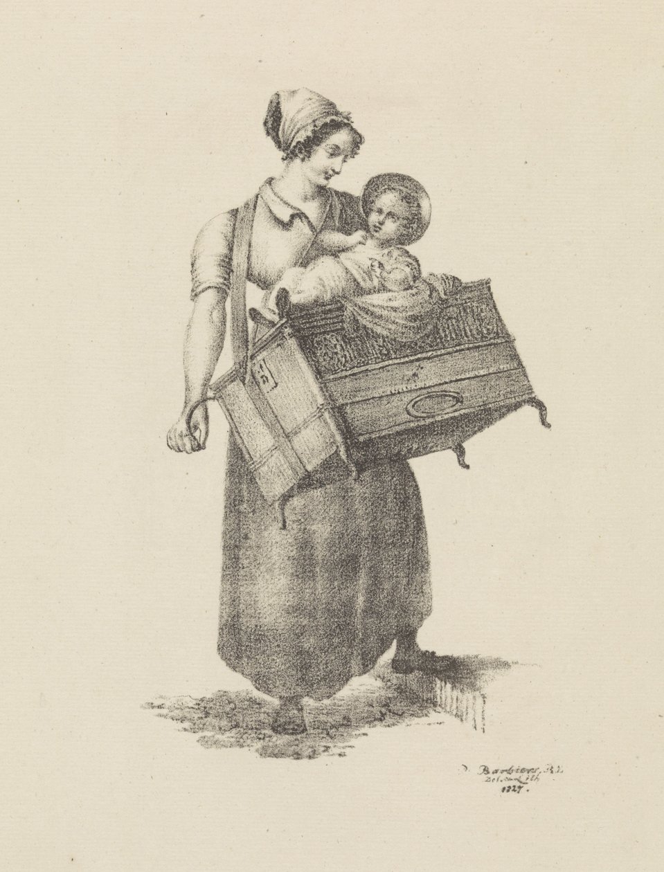 Mujer con órgano y niño de Pieter Bartholomeusz. Barbiers