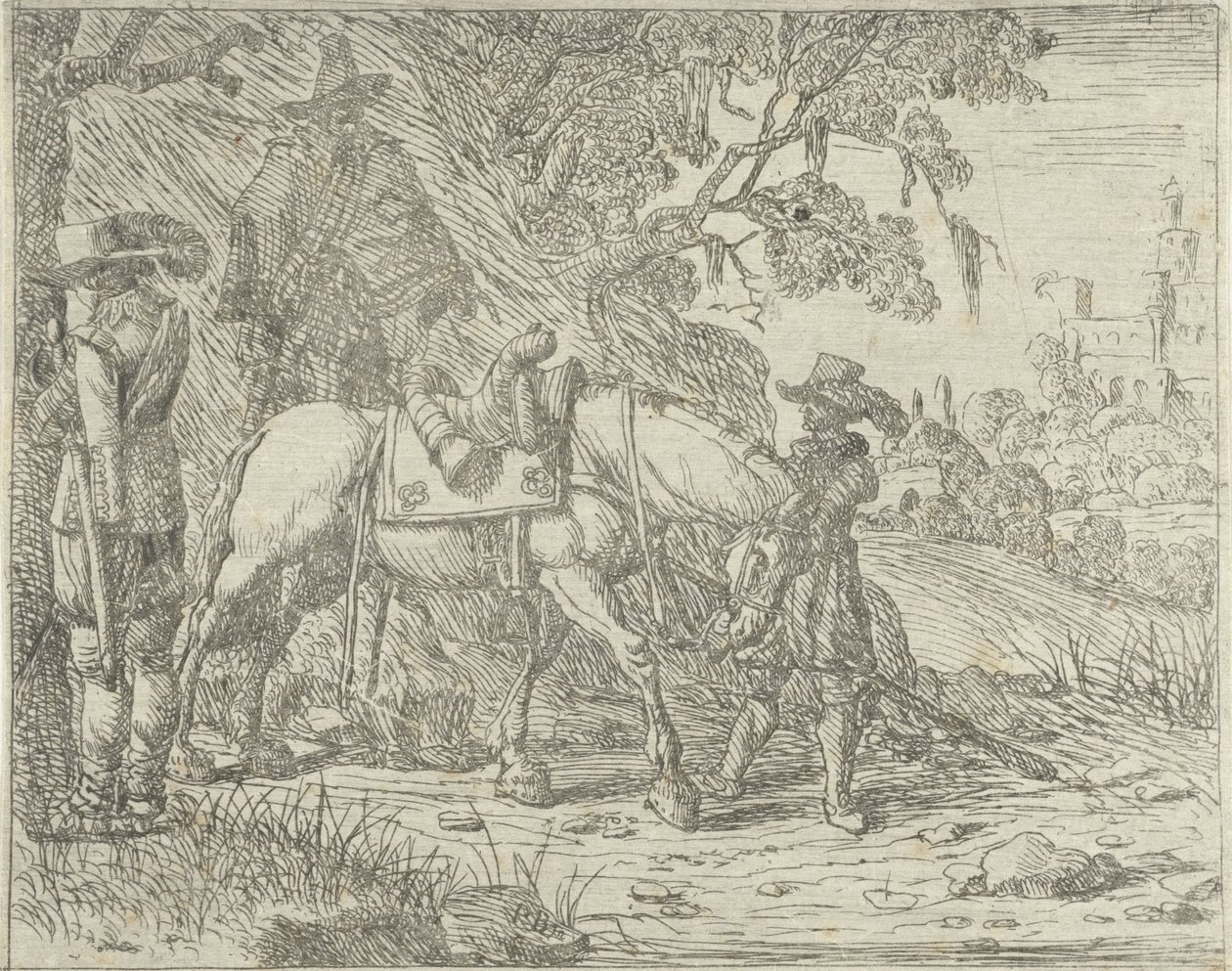 Caballo ensillado con soldados de Pieter Bodding van Laer