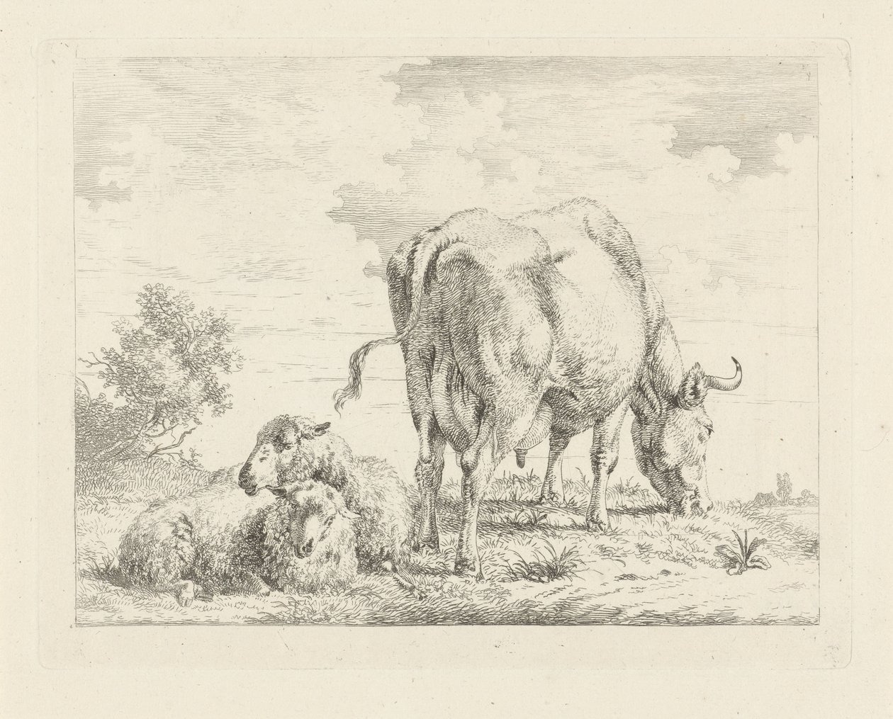 Vaca con dos ovejas de Pieter Gerardus van Os