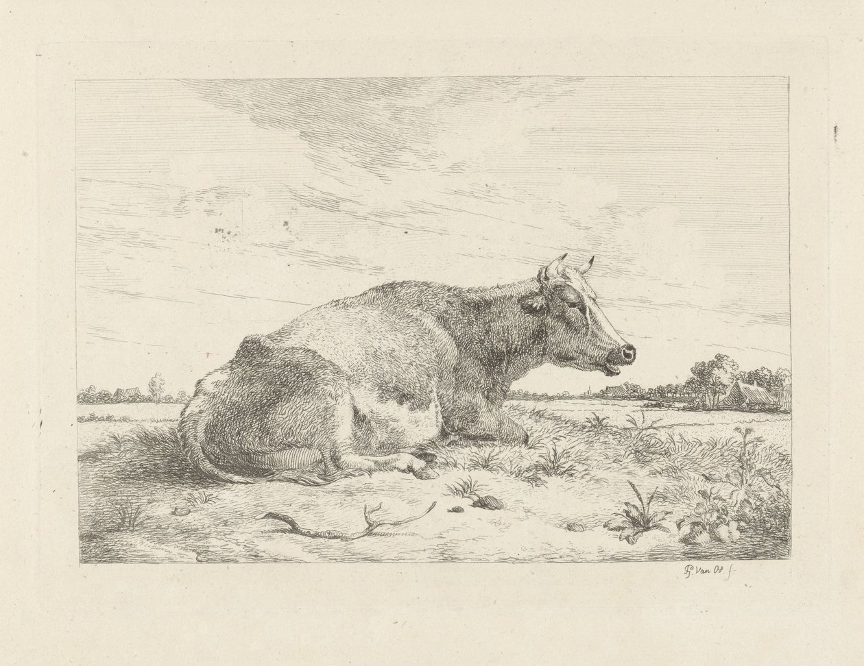 Vaca acostada con cardo de Pieter Gerardus van Os