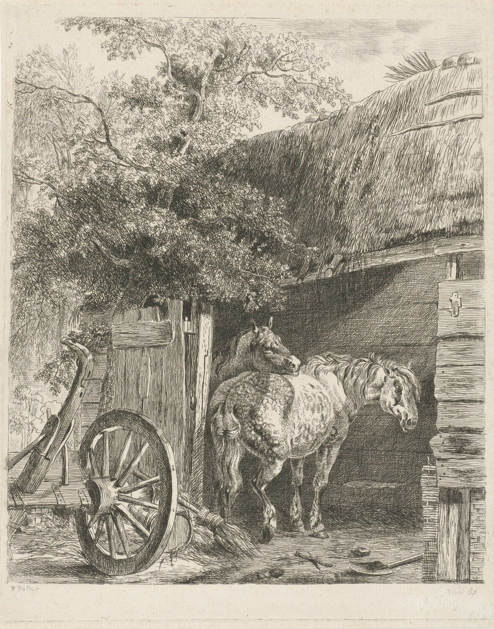 Dos caballos en un granero de Pieter Gerardus van Os
