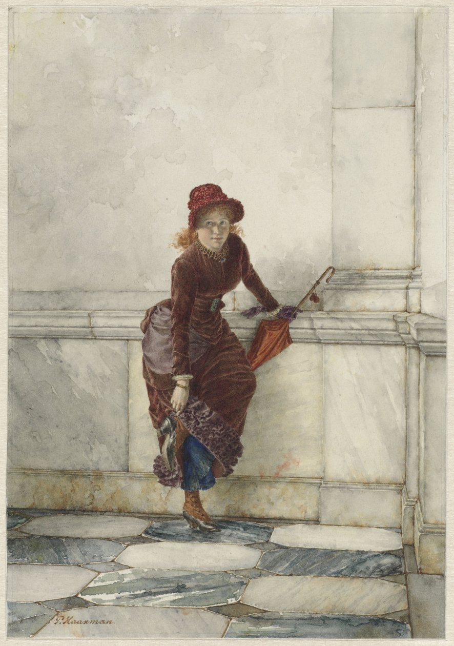 Mujer joven de pie, apoyada en la pared de Pieter Haaxman