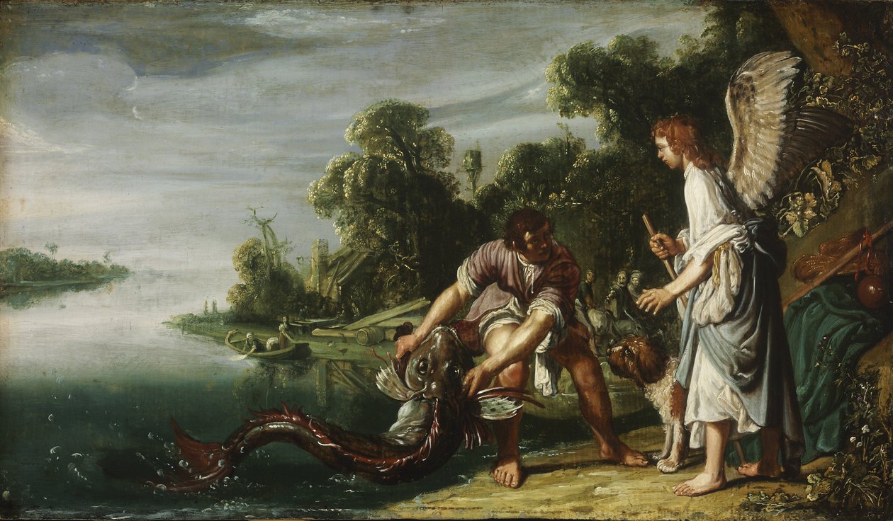 El ángel y Tobías con el pez de Pieter Lastman