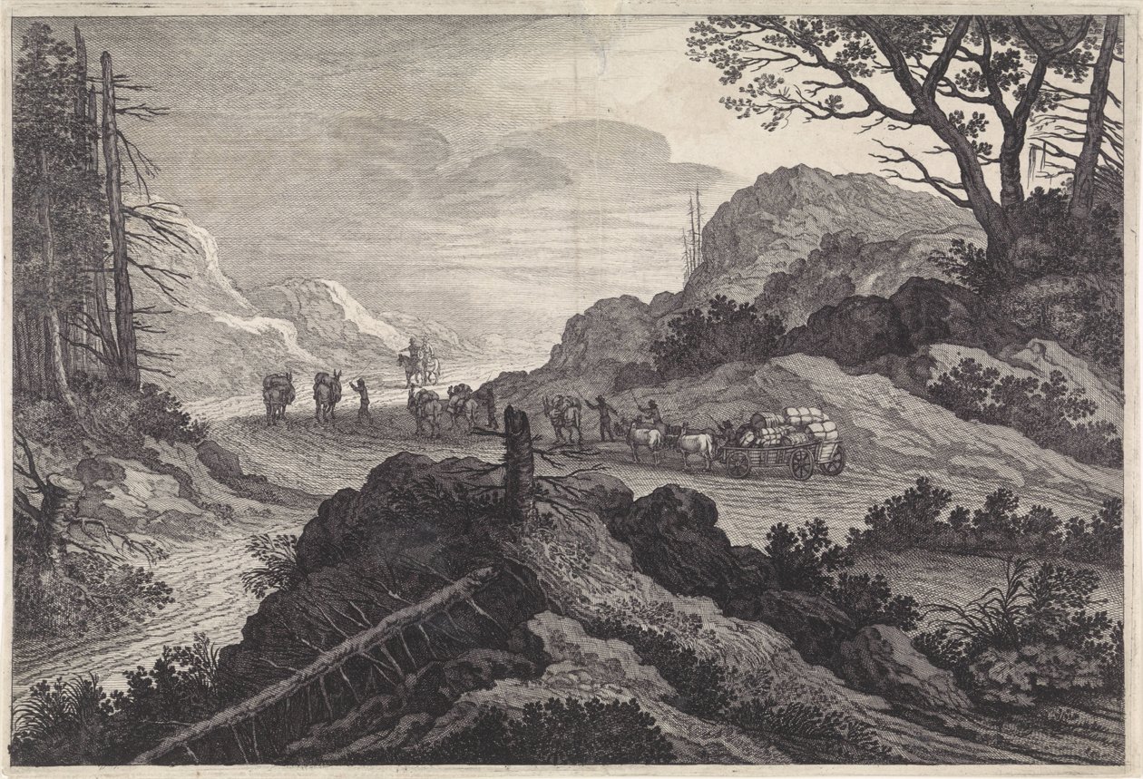 Mulas de carga en un camino Paisajes (título de la serie) de Pieter Nolpe