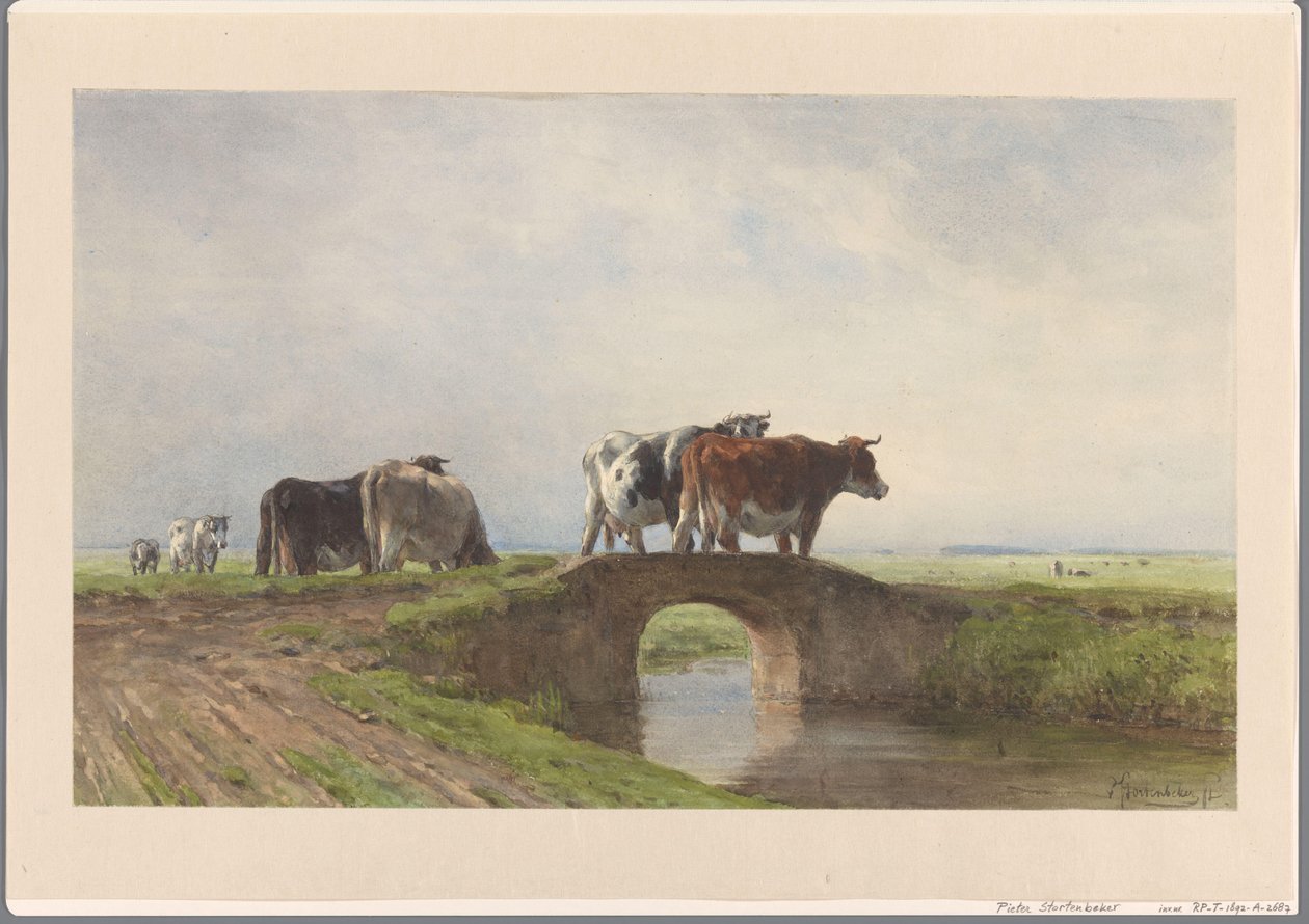 Vacas en un puente de piedra de Pieter Stortenbeker