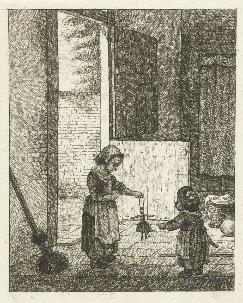 Dos niñas jugando con una muñeca. de Pieter de Mare