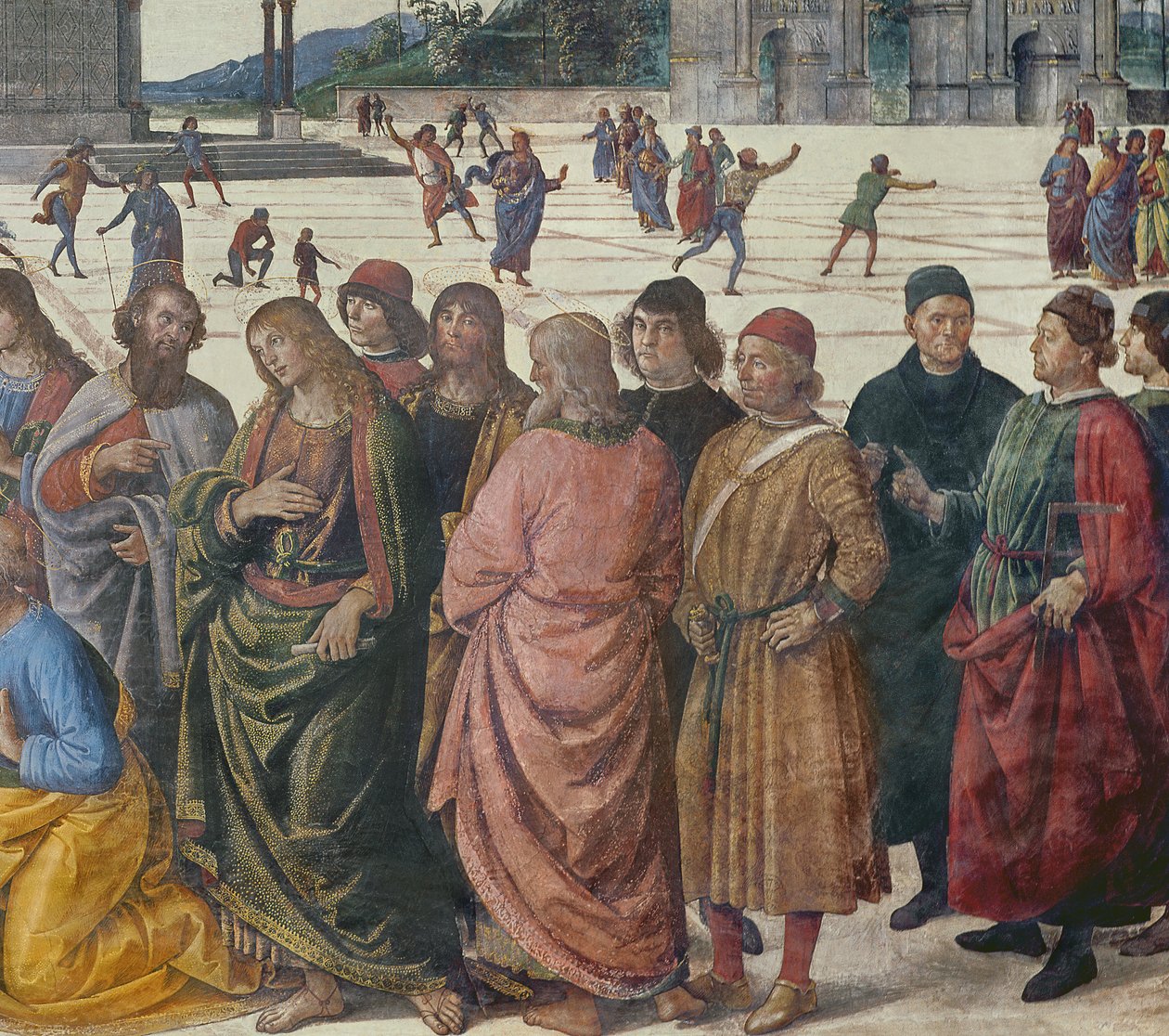 Detalle de San Pedro recibiendo las llaves, Capilla Sixtina, 1481 de Pietro Perugino