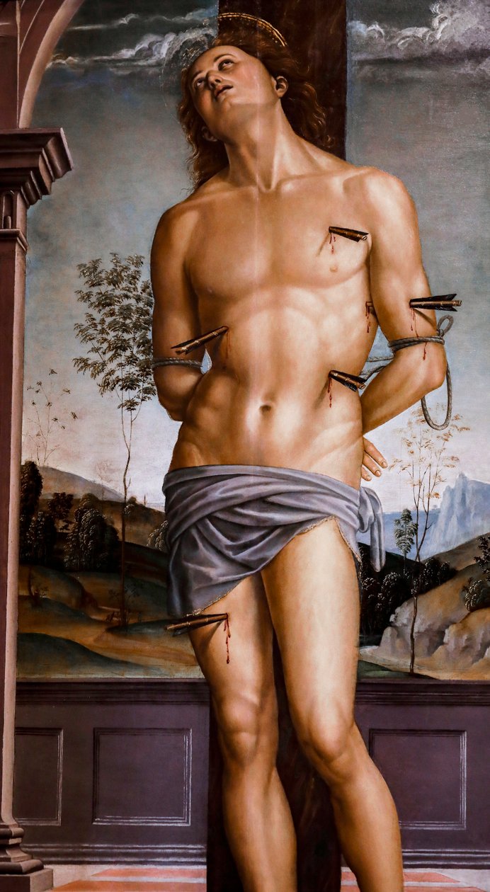 San Sebastián posterior a 1490. Óleo sobre tabla. de Pietro Perugino