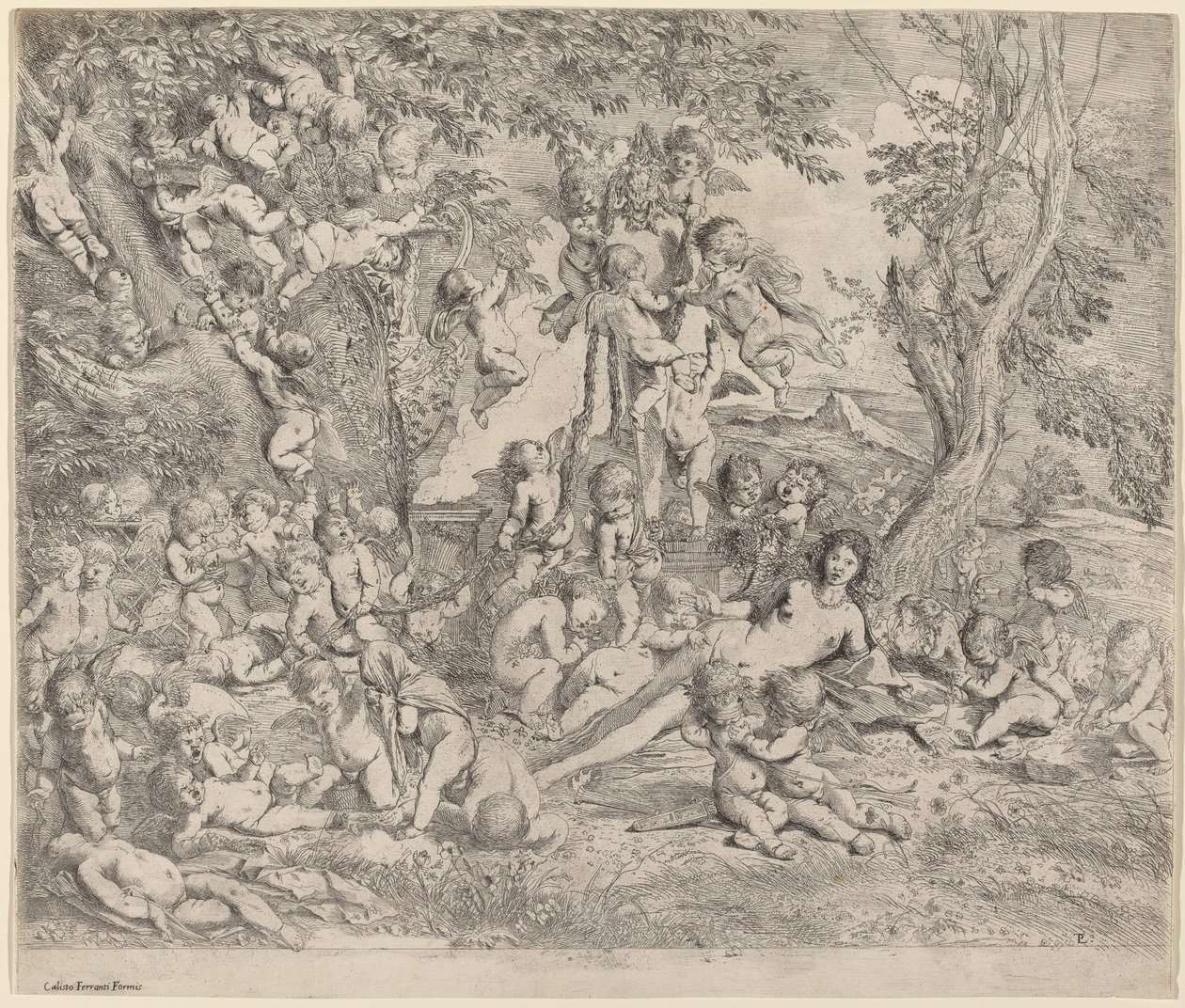 Venus en un Jardín con Cupidos de Pietro Testa