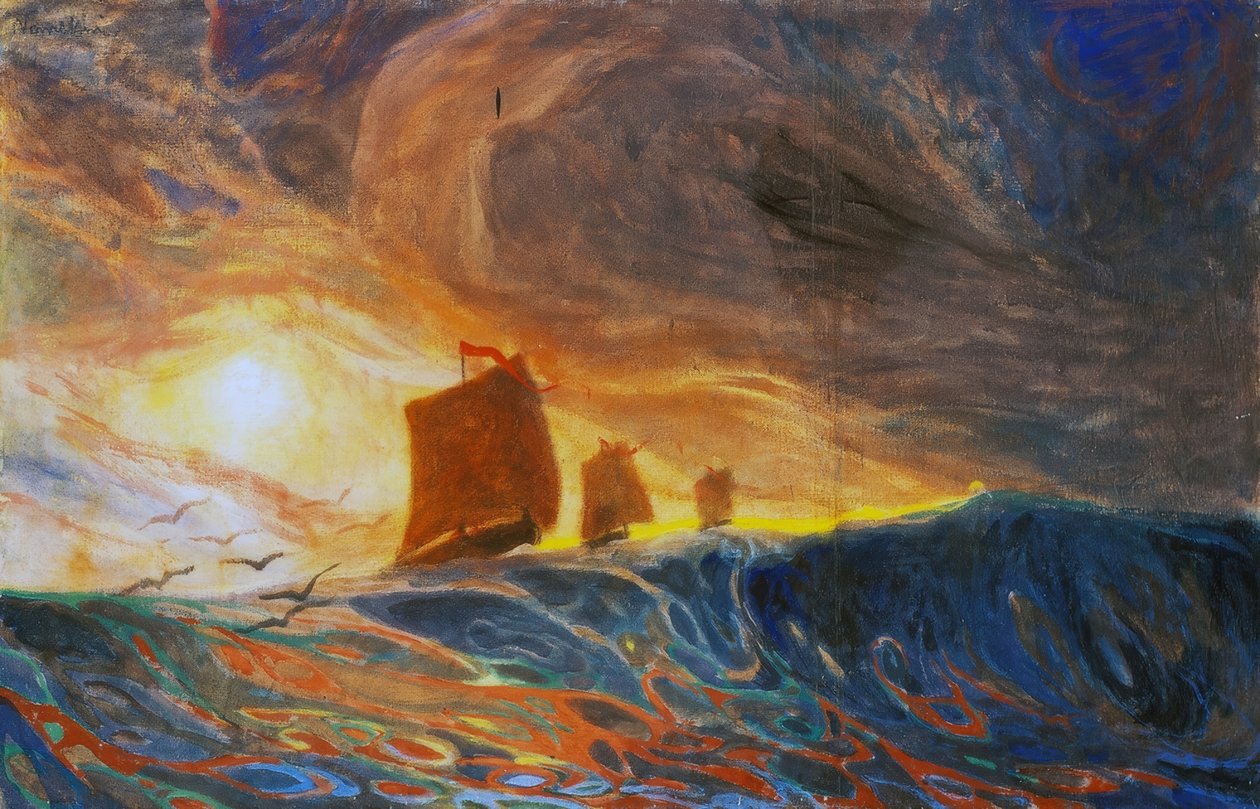 Marina y gaviotas de Plinio Nomellini