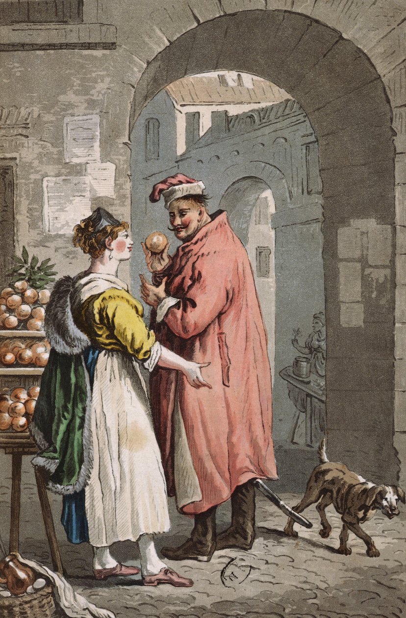 Vendedora de naranjas en Varsovia, c.1810 (grabado en color) de Polish School